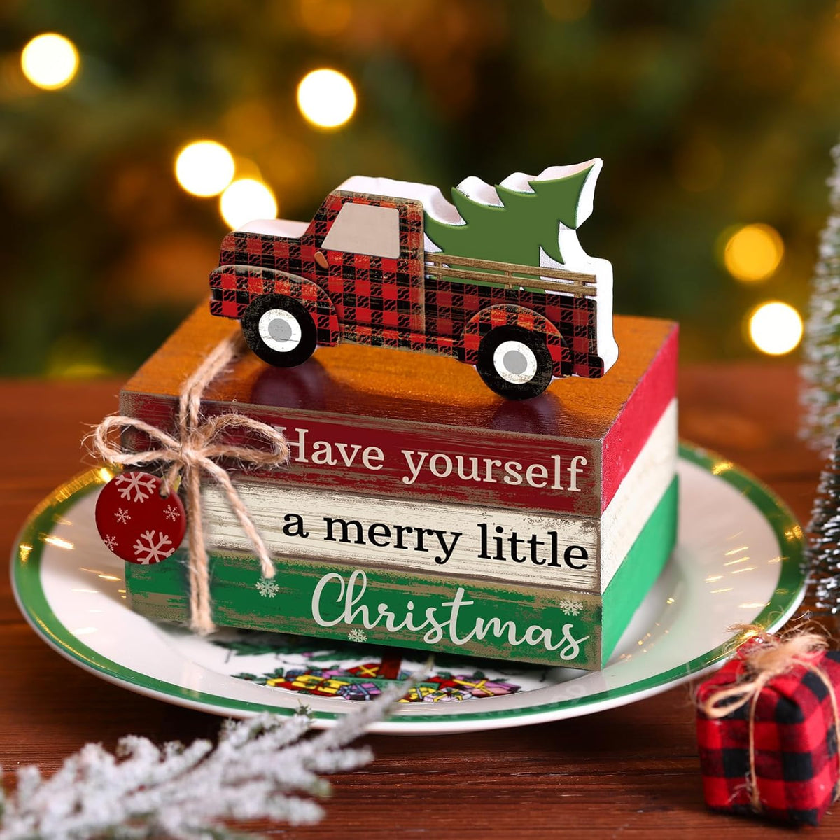 4 Pcs Christmas Table Decor Winter Table Decorations Christmas Tiered Tray Decor Decorative Truck