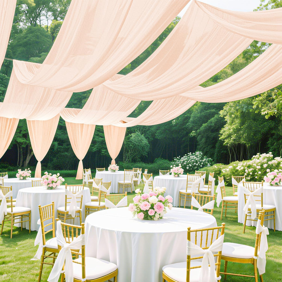 Wedding Arch Draping Fabric 5FTx20FT 2 Panels Ceiling Drapes Champagne Party Decorations Chiffon