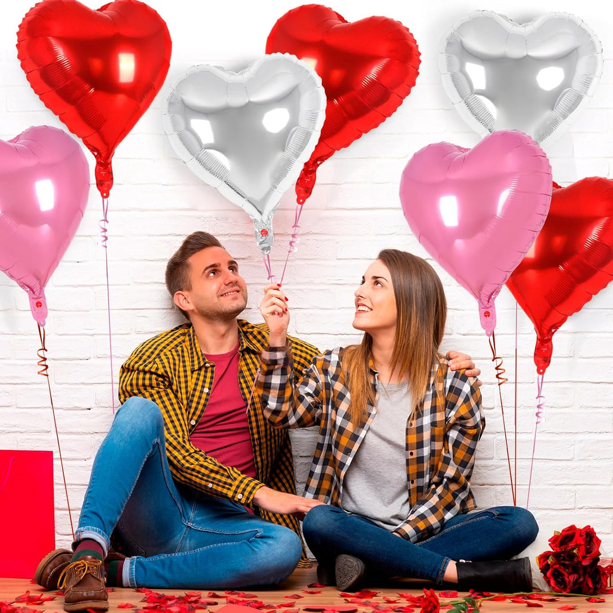 24 Pcs Red Pink Silver Heart Balloons,18 inch Heart Foil Balloons Love Balloons Valentine Balloons