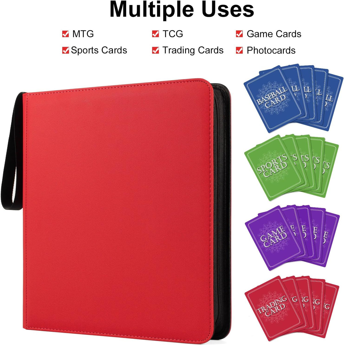 GEAoffice 12 Pocket Trading Card Binder for 720 Cards, Sturdy PU Cover Side Loading Zipper