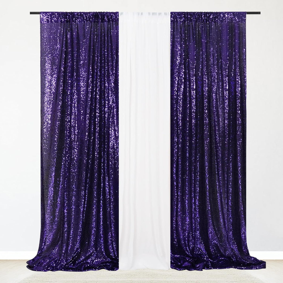 Eternal Beauty Sequin Backdrop Curtains, 2x8 Ft-2 Panels Purple Back Drop for Shimmer Photography