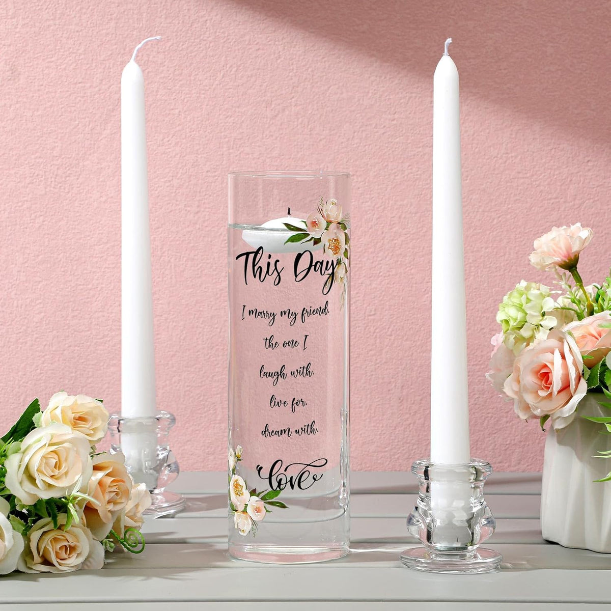 Irenare Unity Candles with Holder for Wedding Ceremony Wedding Decortions Accessories Glass Candle
