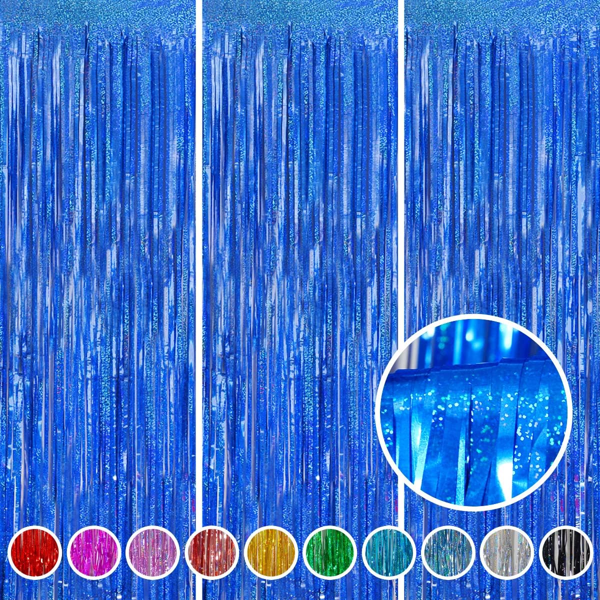 Foil Fringe Curtains Party Decorations - Melsan 3 Pack 3.2 x 8.2 ft Tinsel Curtain Party Photo