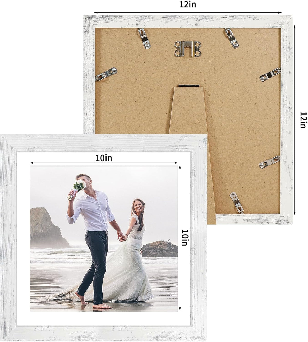 12x12 Picture Frame Set of 4 with Tempered Glass, Display 10x10 Pictures with Mat or 12 x 12