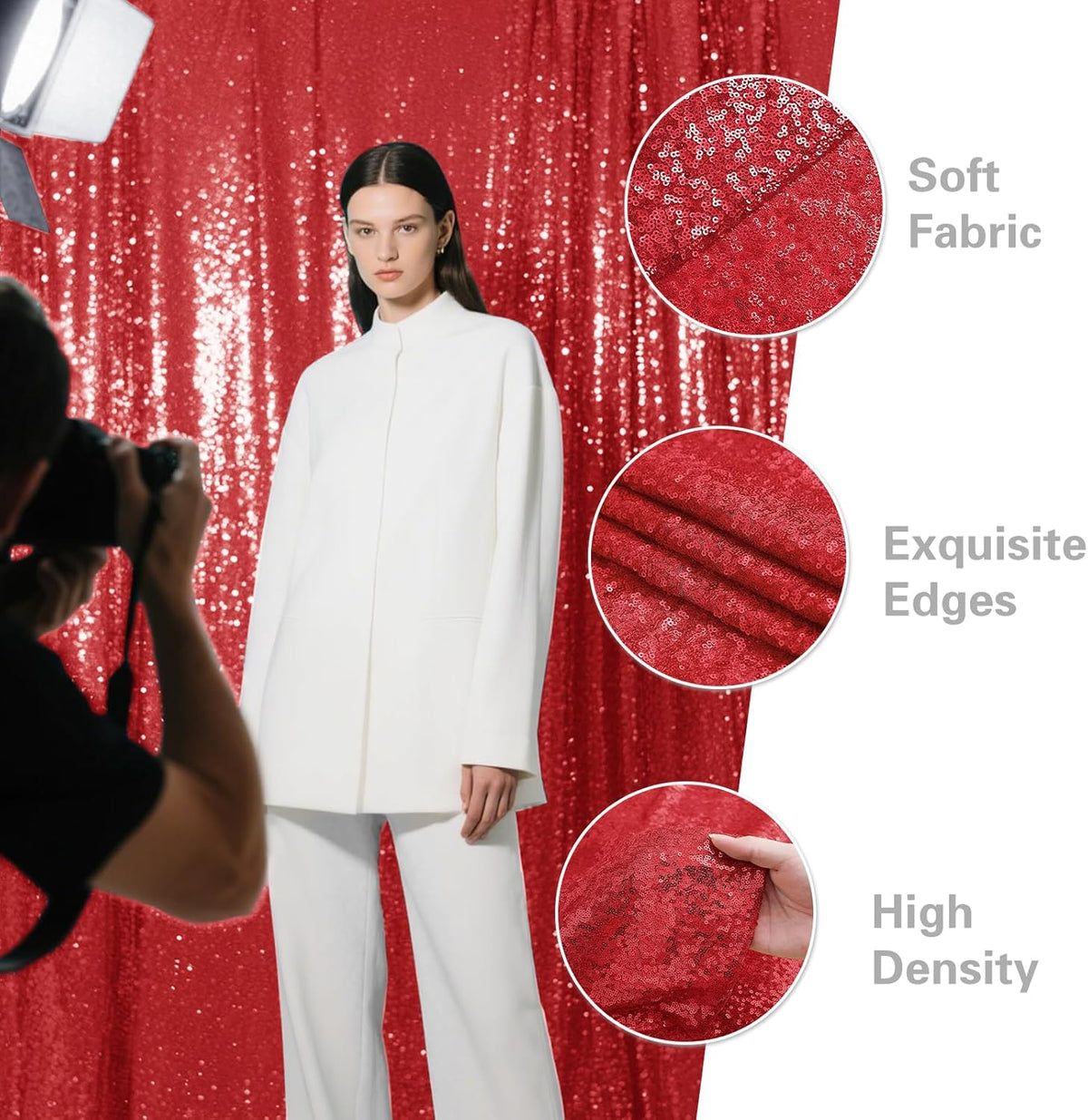 Red Sequin Backdrop Curtain 2 Pieces 2FTx8FT Glitter Photography Backdrop for Party Wedding