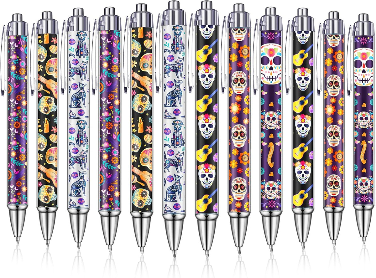 24 Pcs Day of the Dead Gifts Pens Dia De Muertos Party Favors Skull Ballpoint Pen Halloween Party