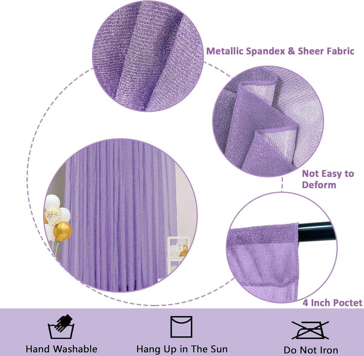 10x10FT Lavender Purple Metallic Sheer Spandex Backdrop, 1 Panel Glitter Photography Background