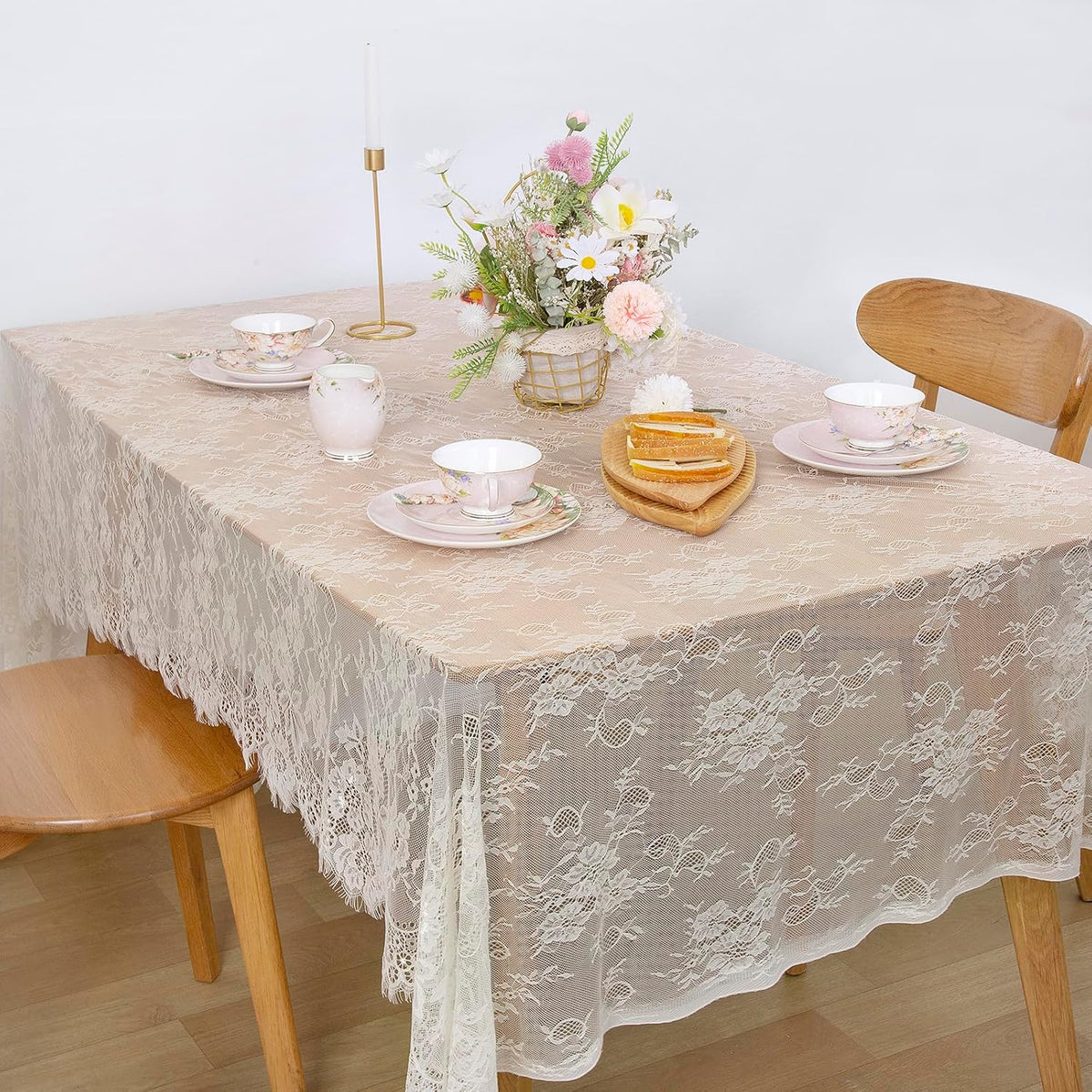 LuoluoHouse Set of 2 Ivory Lace Tablecloths Rectangle Chic Wedding Embroidered Tablecloth 60x120