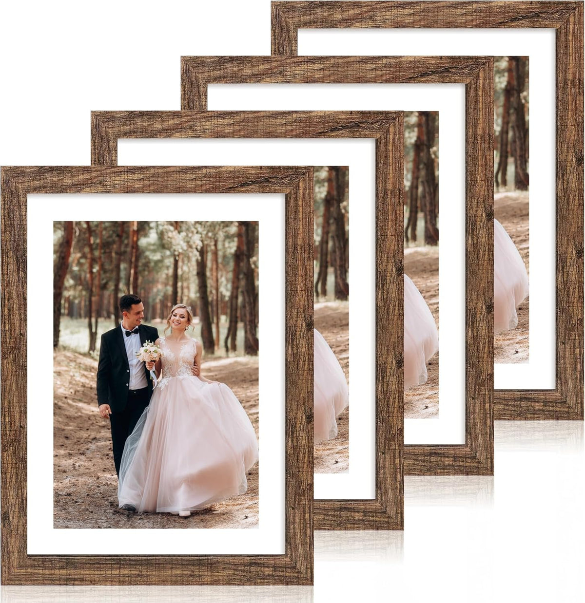 10x14 Picture Frame Set of 4 with Tempered Glass, Rustic Frame Display 8x12 Pictures with Mat or 10