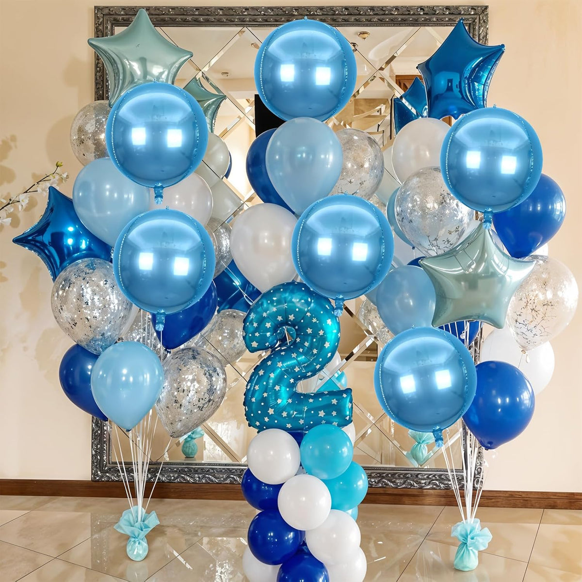 6Pcs Blue Round Foil Balloons,Giant 4D Round Ball Balloons,22 Inch Metallic Blue Balloon for