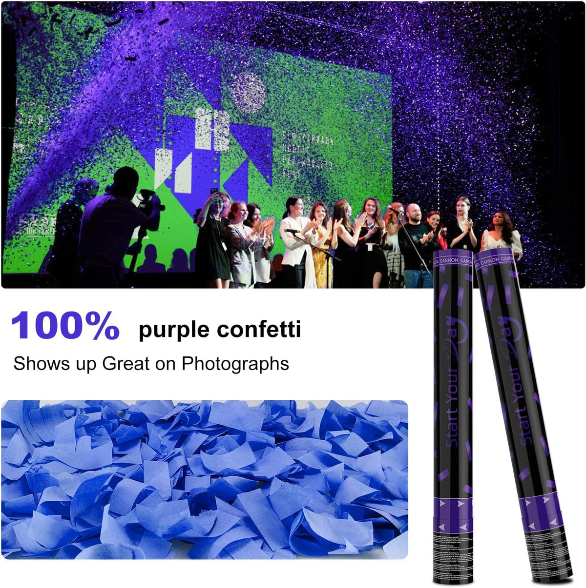 Violet Confetti Poppers, 15 Inch Purple Party Poppers, Air Powered Confetti Gun for Birthday