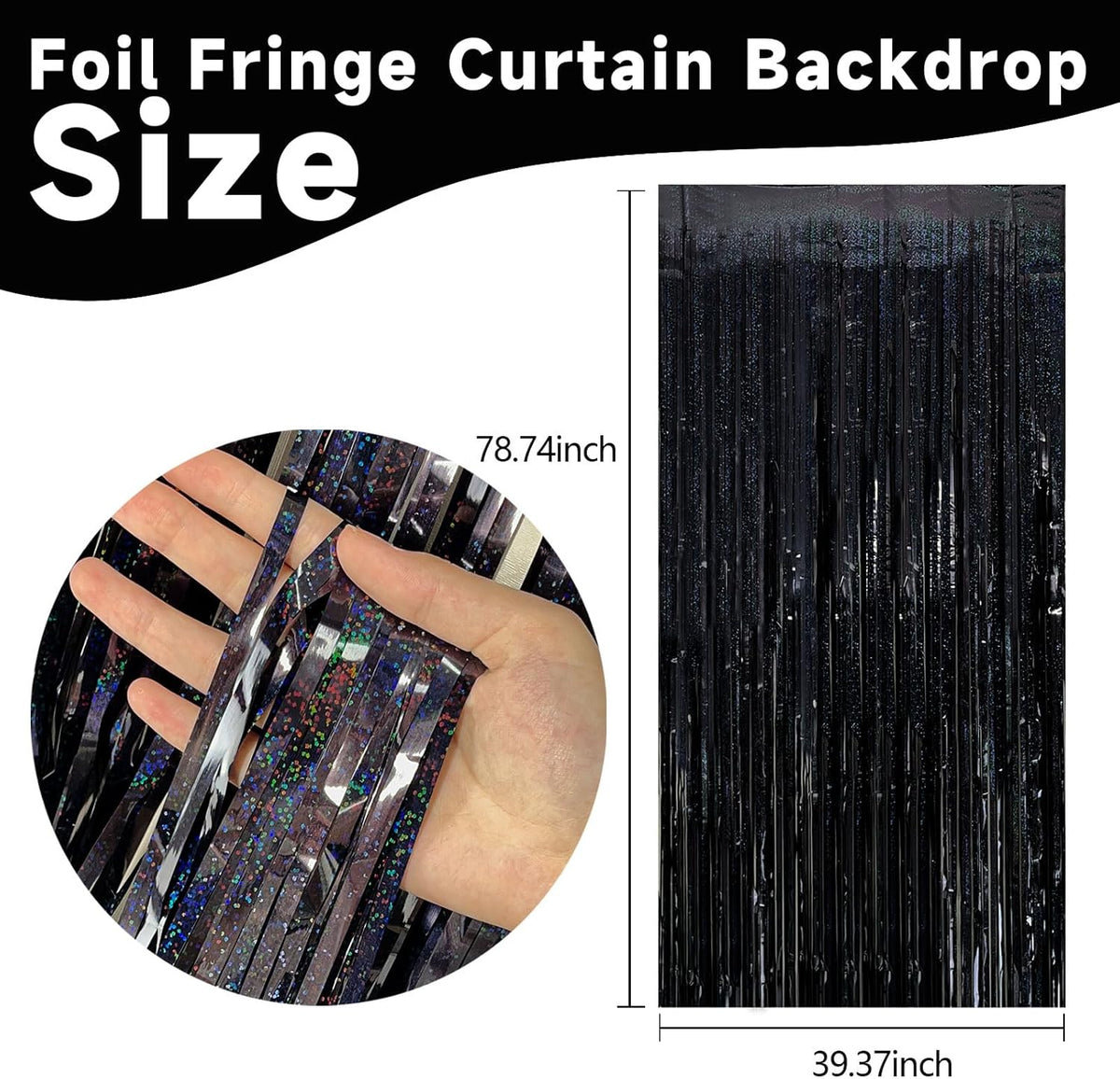 5 Pack Black Photo Backdrop Party Streamers Metallic Tinsel Curtains for Birthday Halloween Decor