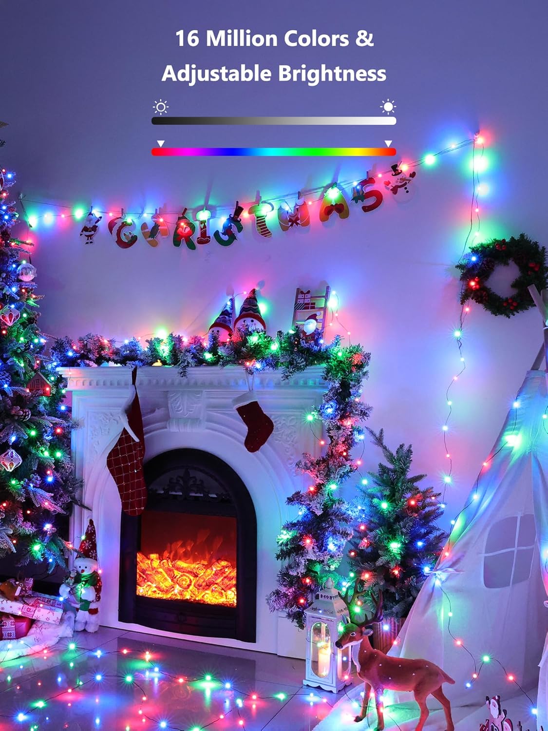 BrizLabs Smart Christmas Lights, 66ft 200 LED Color Changing Xmas Lights Work with Alexa & Google