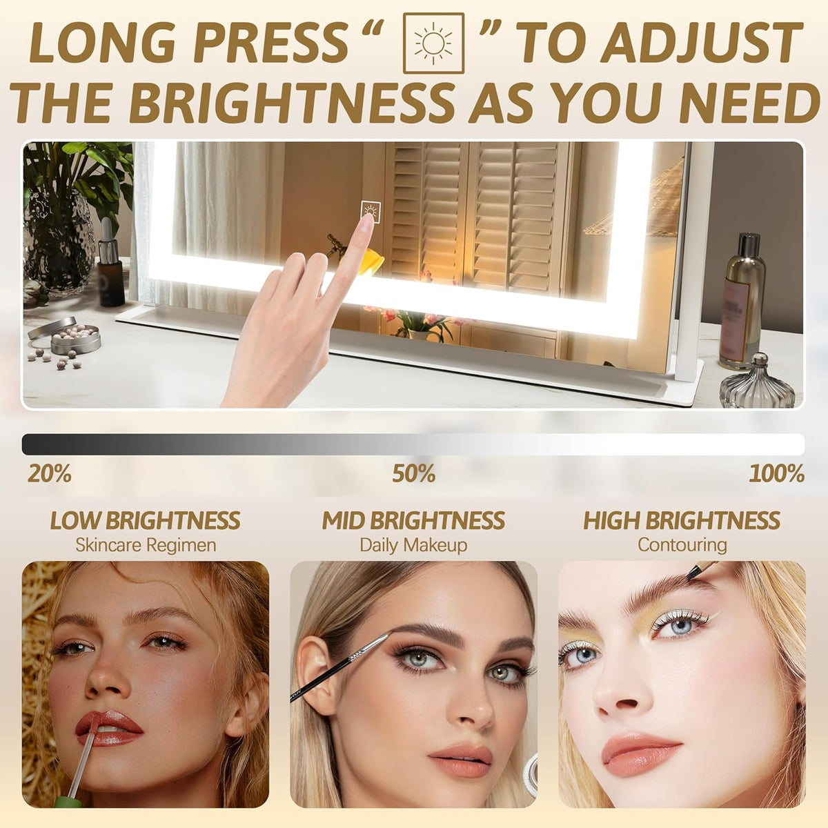 Vanity Mirror with Lights 22"x18", Lighted Makeup Mirror with 10X Magnification, Smart Touch 3