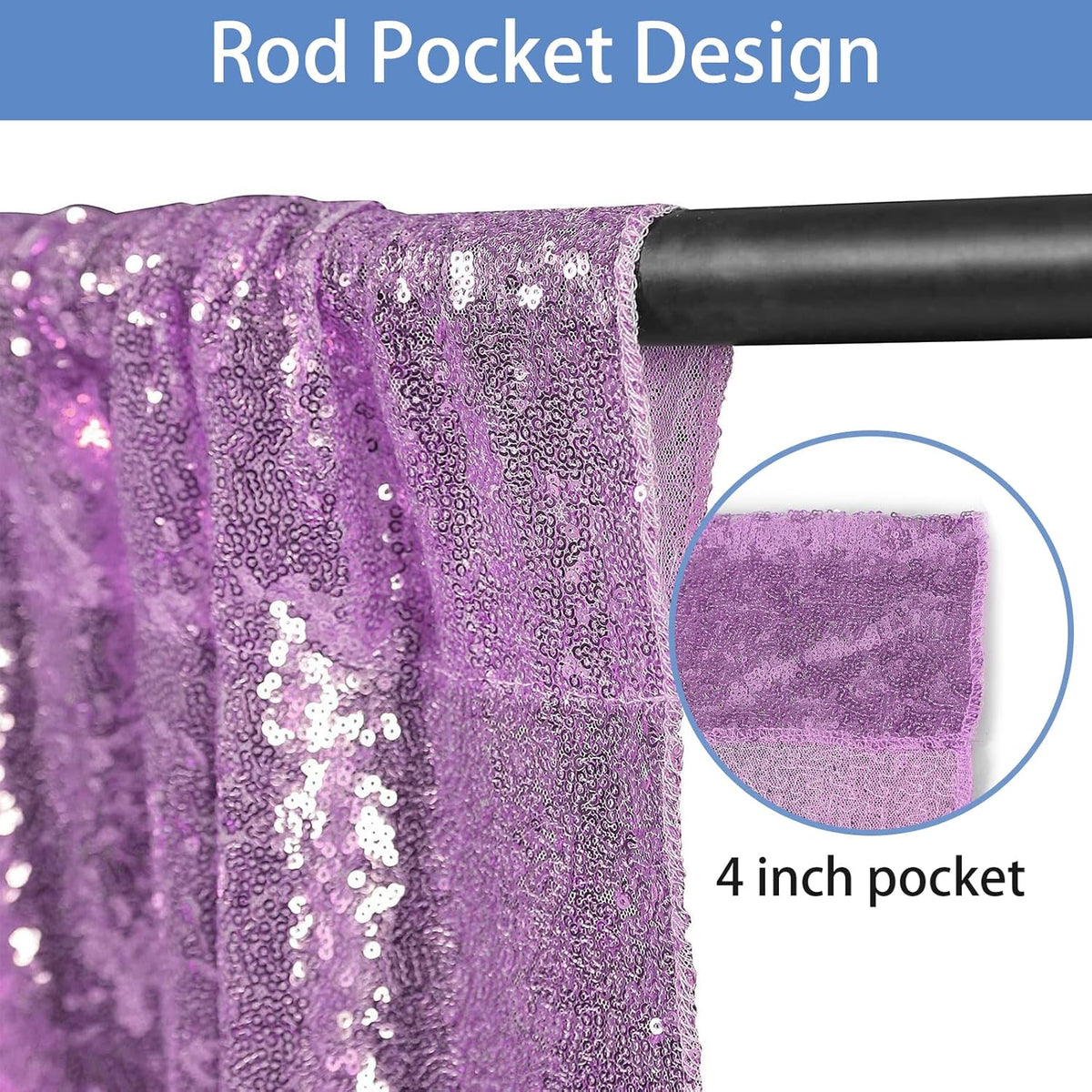 Hahuho Lavender Sequin Backdrop Curtain, 2PCS 2FTx8FT Glitter Backdrop Curtain for Parties