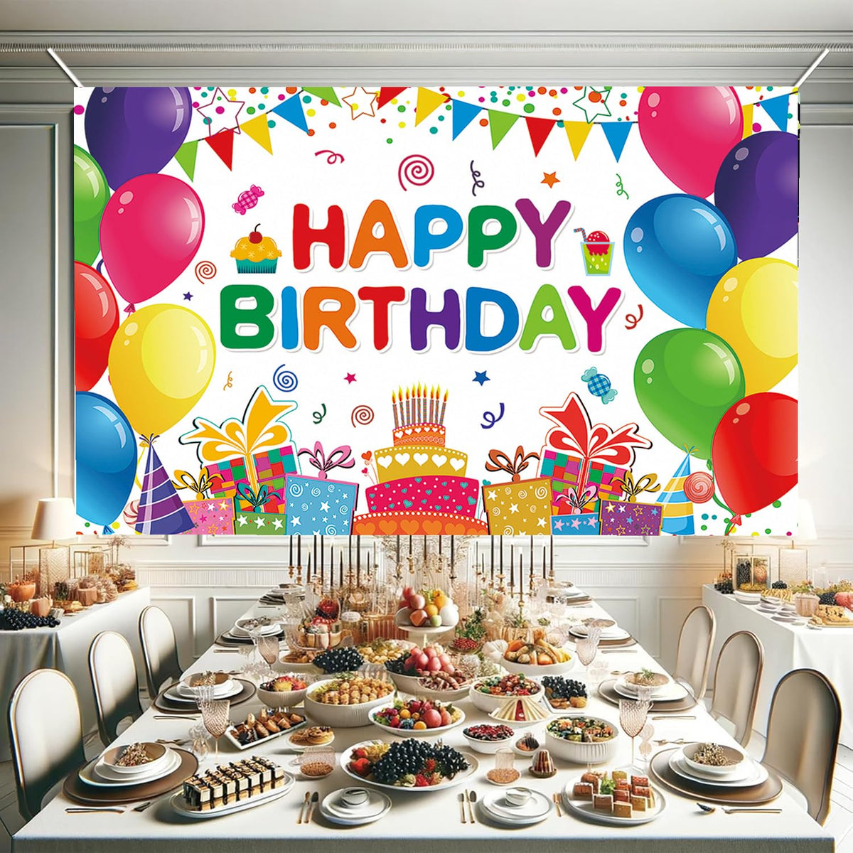 Happy Birthday Backdrop Banner Colorful Birthday Decorations Large Yard Sign for Women Men Girls
