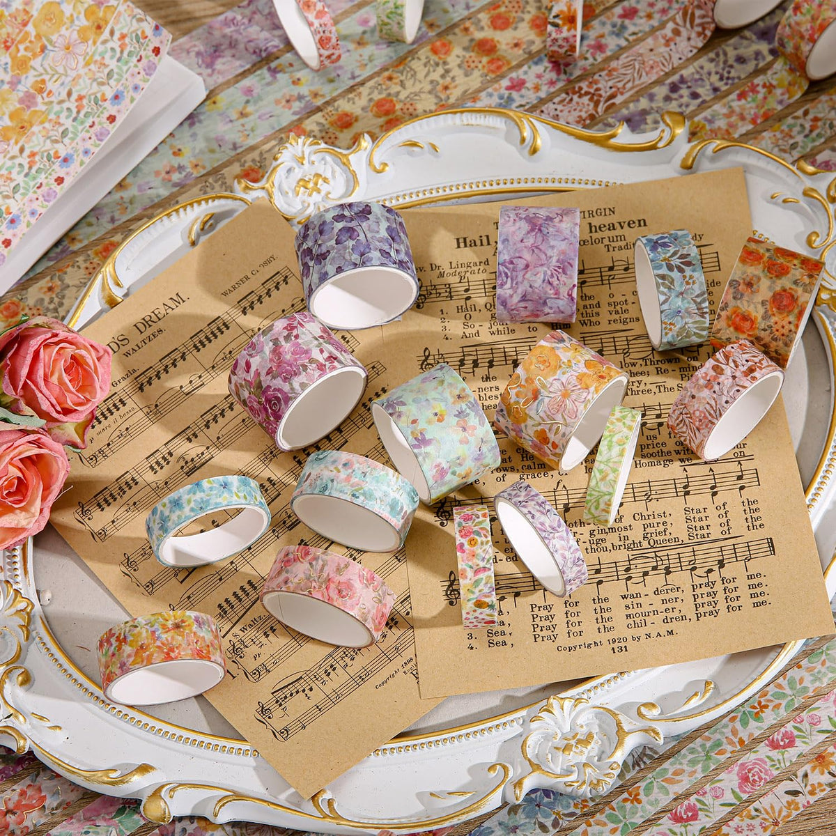 32 Rolls Washi Tape Set, Colored Floral Decorative Masking Tape, Artists Tapes for Junk Journal