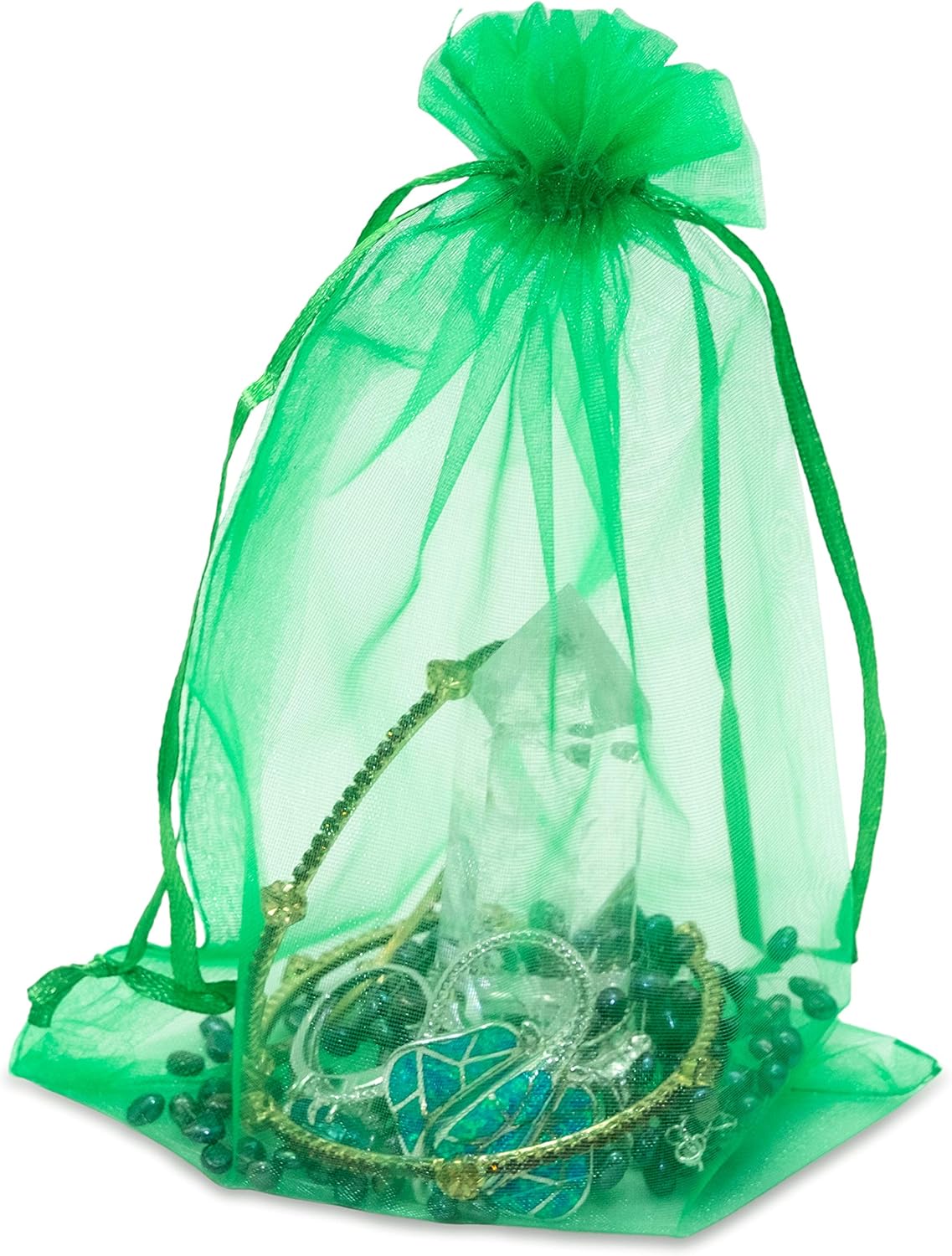 TheDisplayGuys 48-Pack 6x8 Light Green Sheer Organza Gift Bags with Drawstring, Jewelry Candy Treat