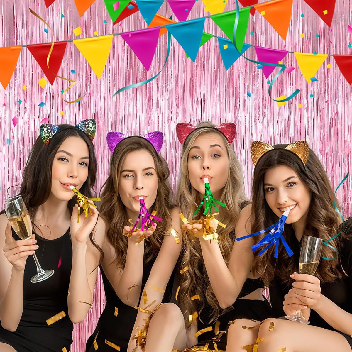 Party Blowers, 24 PCS New Years Noise Makers, Glitter Metallic Fringed Party Blowouts for Kids