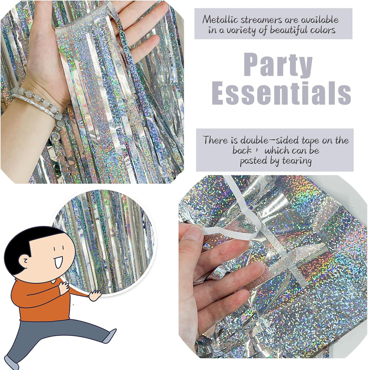 3 Pack Silver Backdrop Curtain Party Decorations Foil Fringe Backdrop Silver Tinsel Streamers
