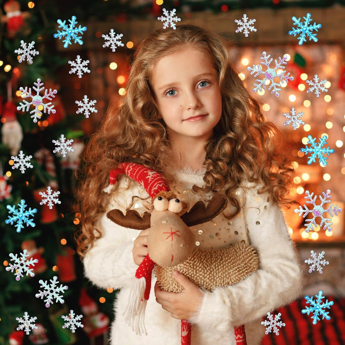 MARFOREVER Snowflake Confetti Decorations, Christmas Snowflake Glitter Confetti White Blue Scatter