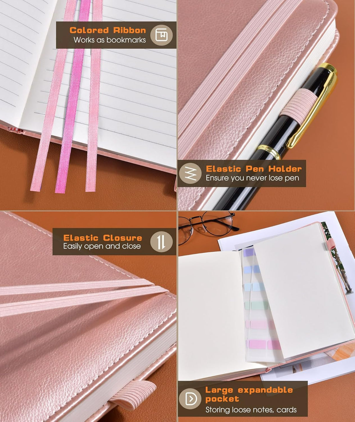 Lined Journal Notebook for Women Men, 256 Numbered Pages Hardcover Leather Journals for Writing, A5