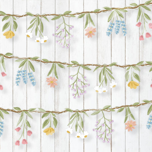 Cheerland 3pcs Wildflower Garland Flower Banner Floral Party Decorations Waterproof Banner Reusable