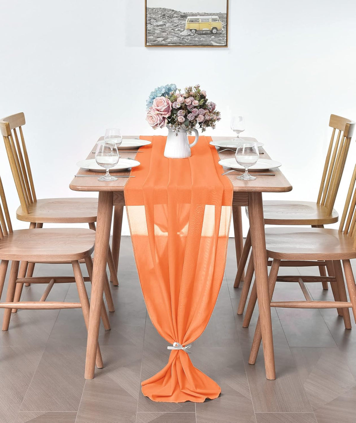 5 Pack 10Ft Chiffon Orange Table Runner Sheer 29x120 Inch for Romantic Wedding Decor Bridal & Baby