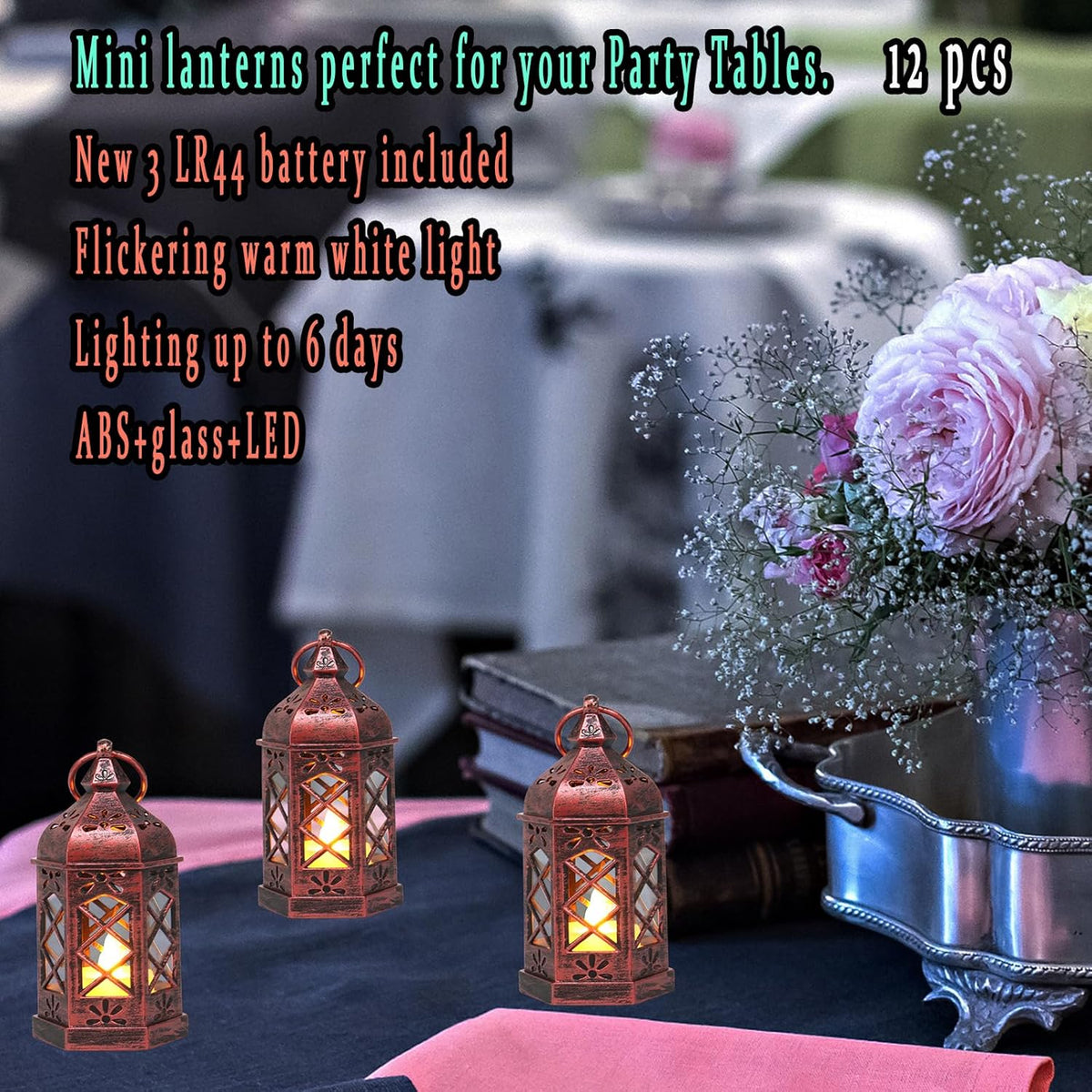 12PCS Mini Lantern with Flicker LED Candle for Halloween Decorations, Small Lanterns Decorative