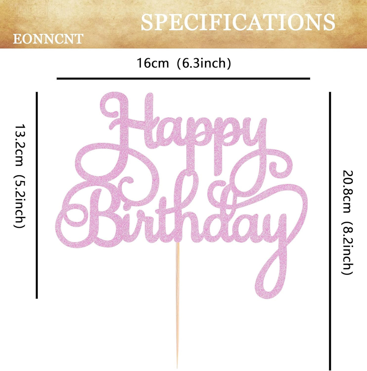 Happy Birthday Cake Topper - Pink Glitter Birthday Party Cake Decoration Supplies - Happy Birthday