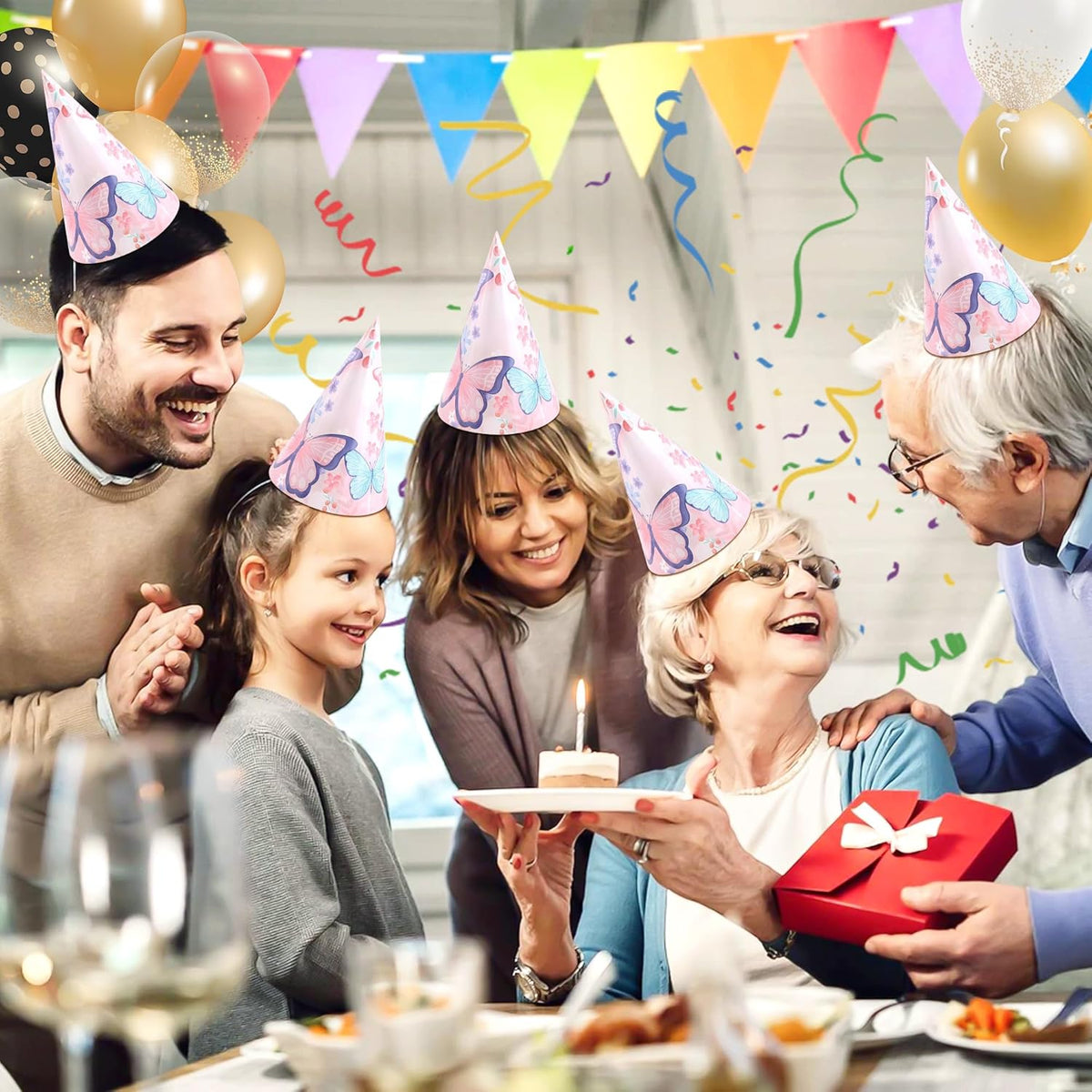 CANREVEL 12 PCS Party Hats for Kids and Adults, Party Headwear, Happy Birthday Hats, Birthday Party