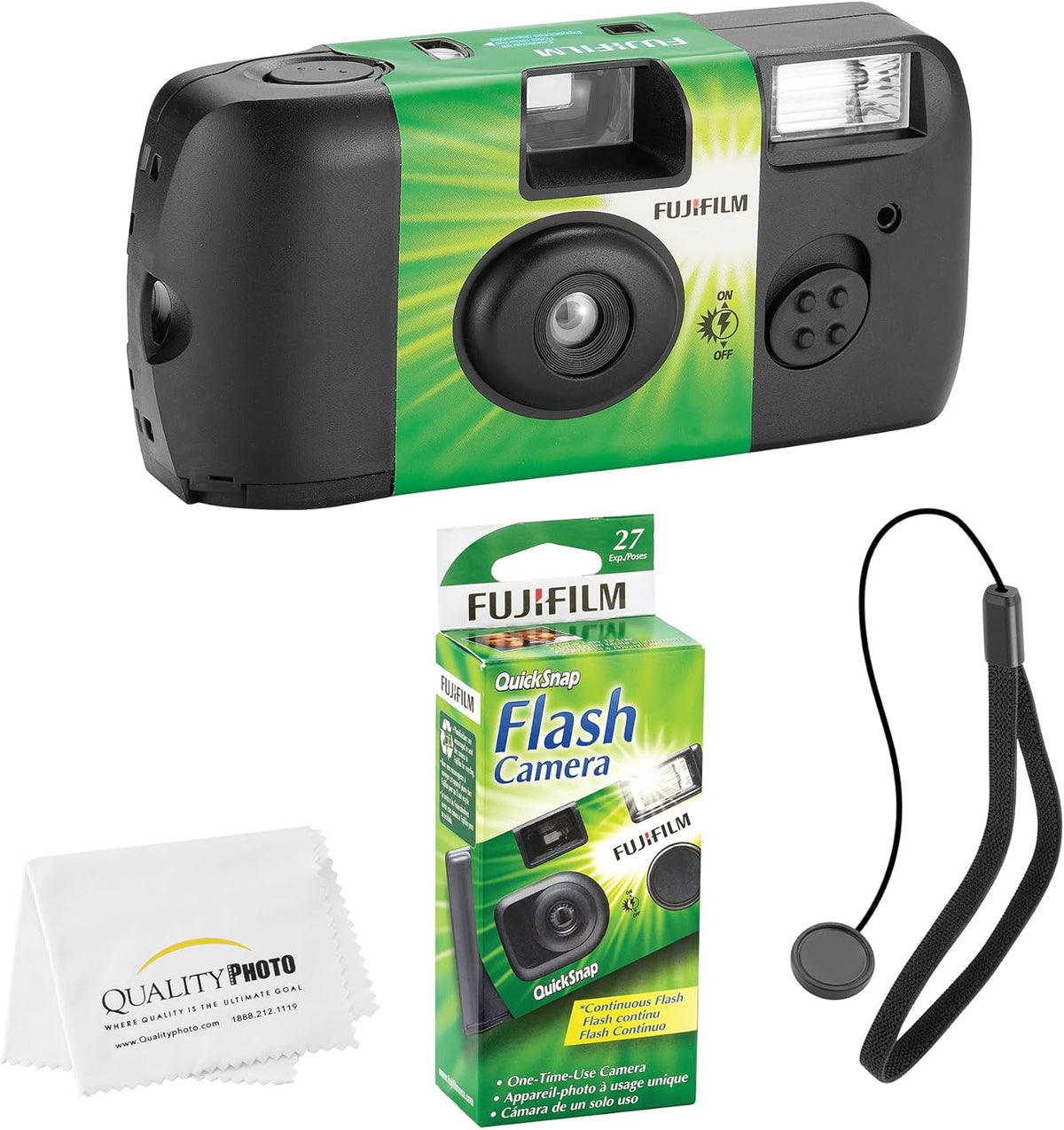Fujifilm QuickSnap Flash 400 Disposable 35mm Camera (1 Pack) Bonus Hand Strap + Quality Photo