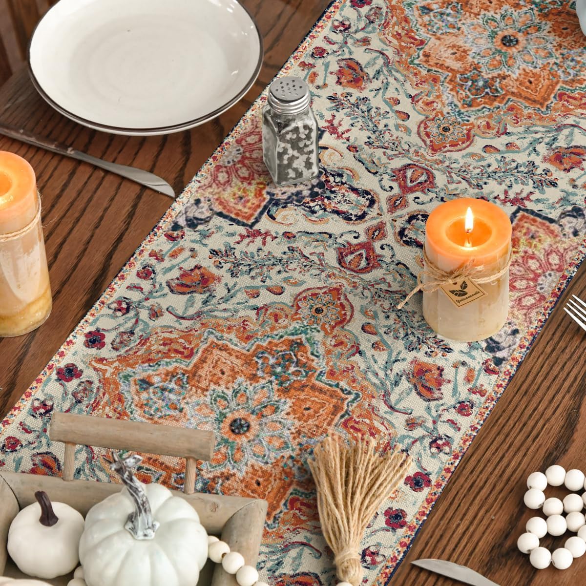 Artoid Mode Boho Bohemia Style Orange Table Runner, Country Rustic Farmhouse Magical Fall Kitchen