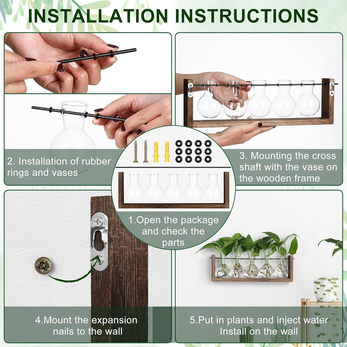 YIBOT Plants Propagation Stations,Plant Terrarium with Wooden Stand,Wall Hanging Glass Planter