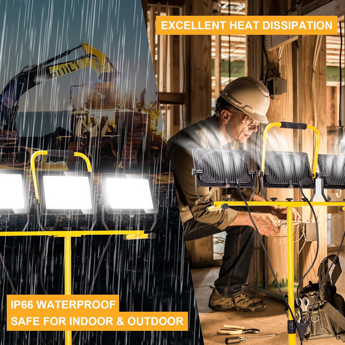 30000 Lumen Work Lights with Stand, 300W Three Head LED Work Light, Waterproof Lamp with Individual