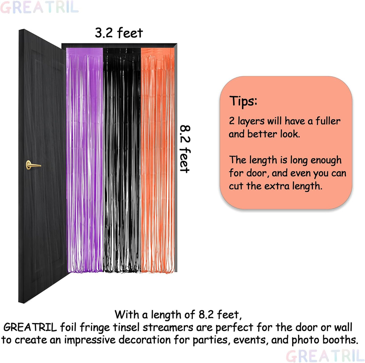 Black Purple Orange Party Streamers - GREATRIL Foil Fringe Backdrop for Hocu Birthdays Halloween