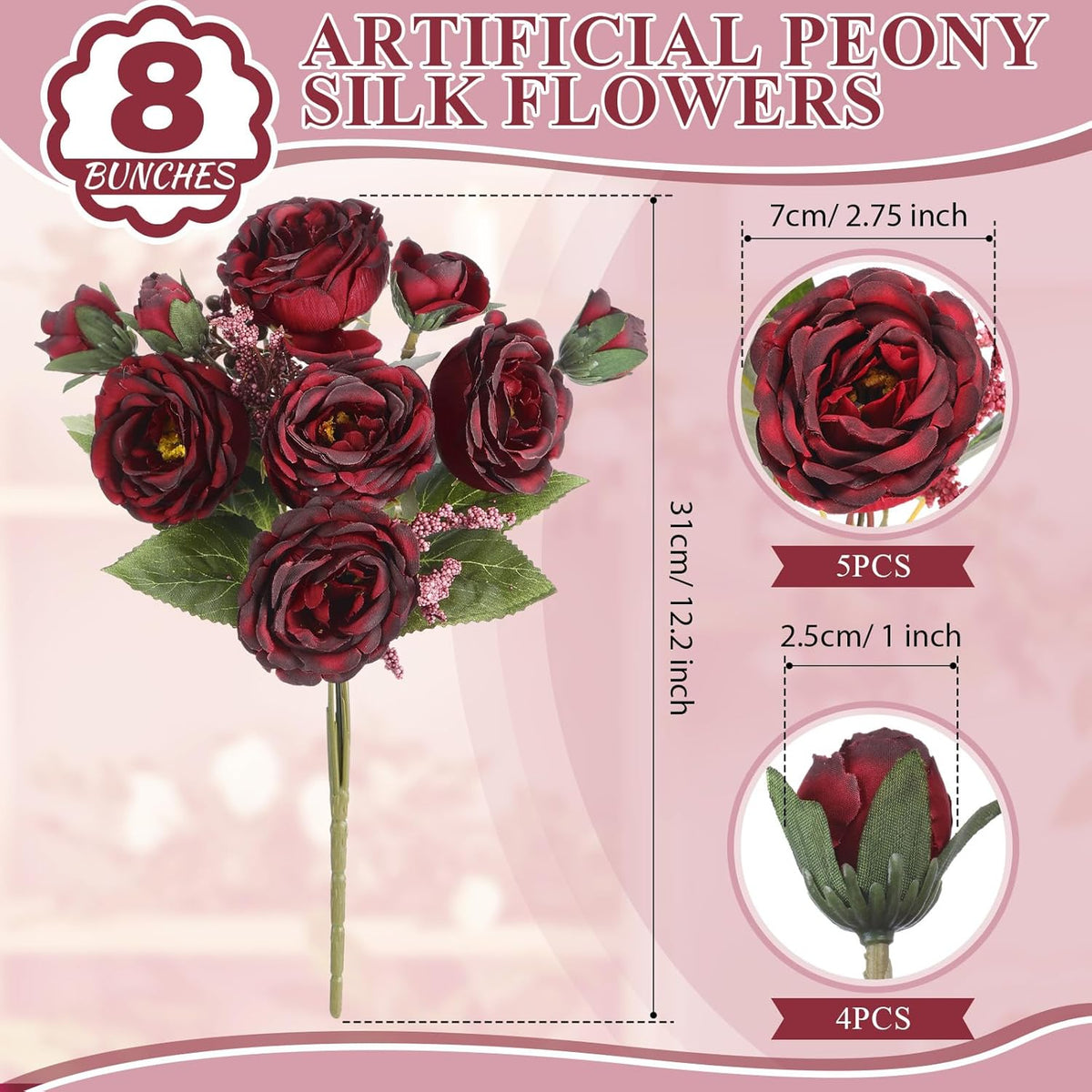 8 Bundles Artificial Peonies Flowers Boho Faux Flowers Arrangements Artificial Centerpiece Spring