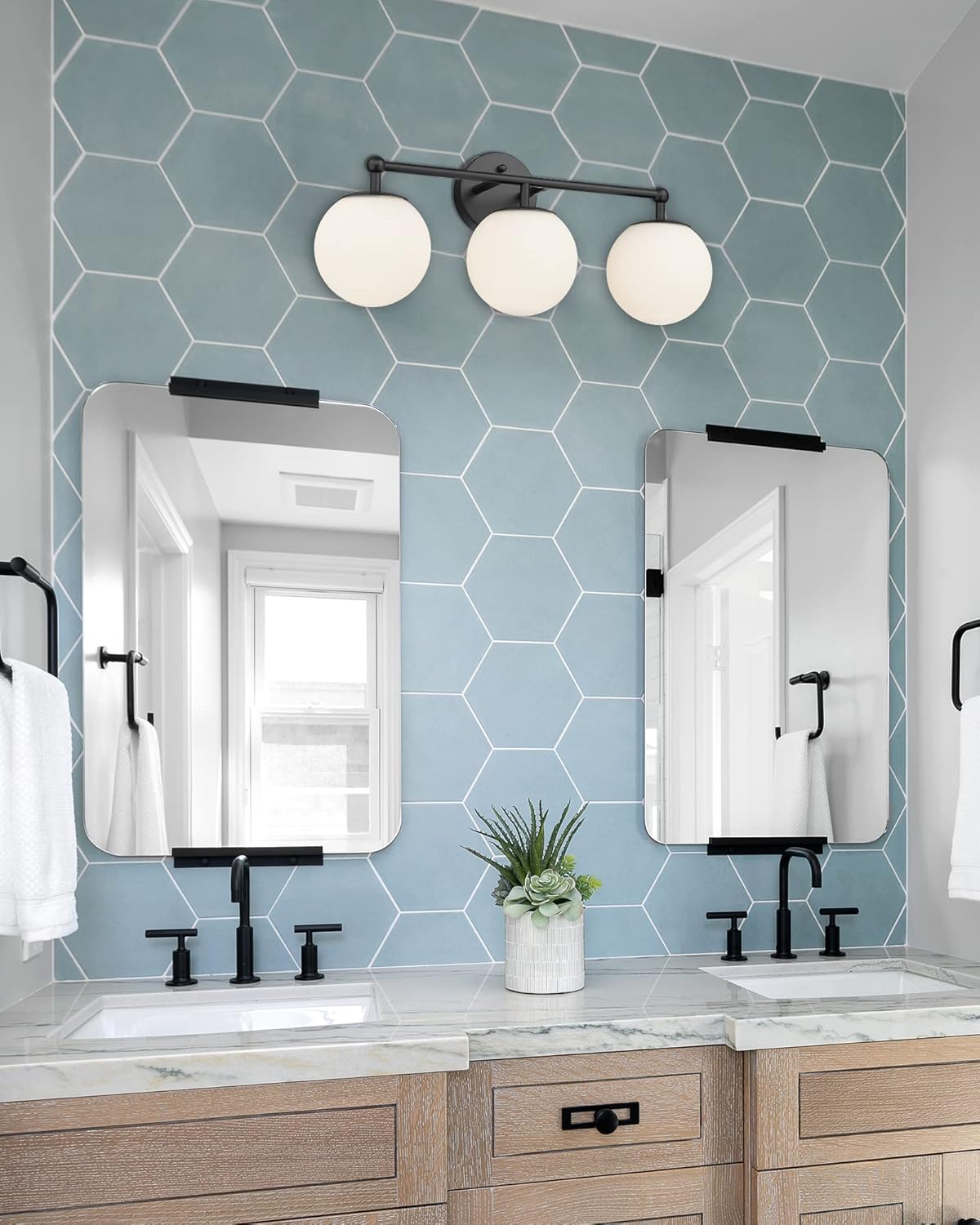 Black Vanity Lights for Bathroom, Farmhouse Bathroom Light Fixtures 3-Light Over Mirror with Milky