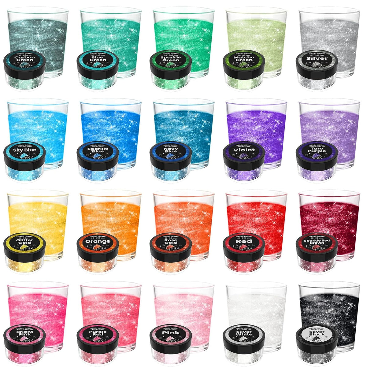 Edible Glitter for Drinks - 20 Glimmer Colors Luster Dust Edible, Food Grade Shimmering Cake