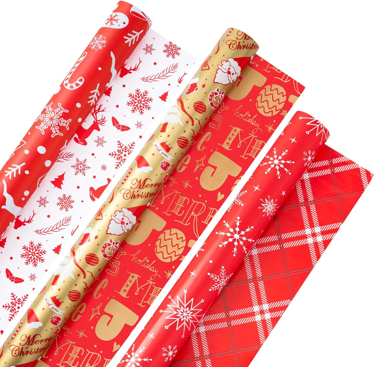 Christmas Gift Wrapping Paper Rolls,3 Rolls 17inches x 198inches Reversible Gift Wrapping Paper