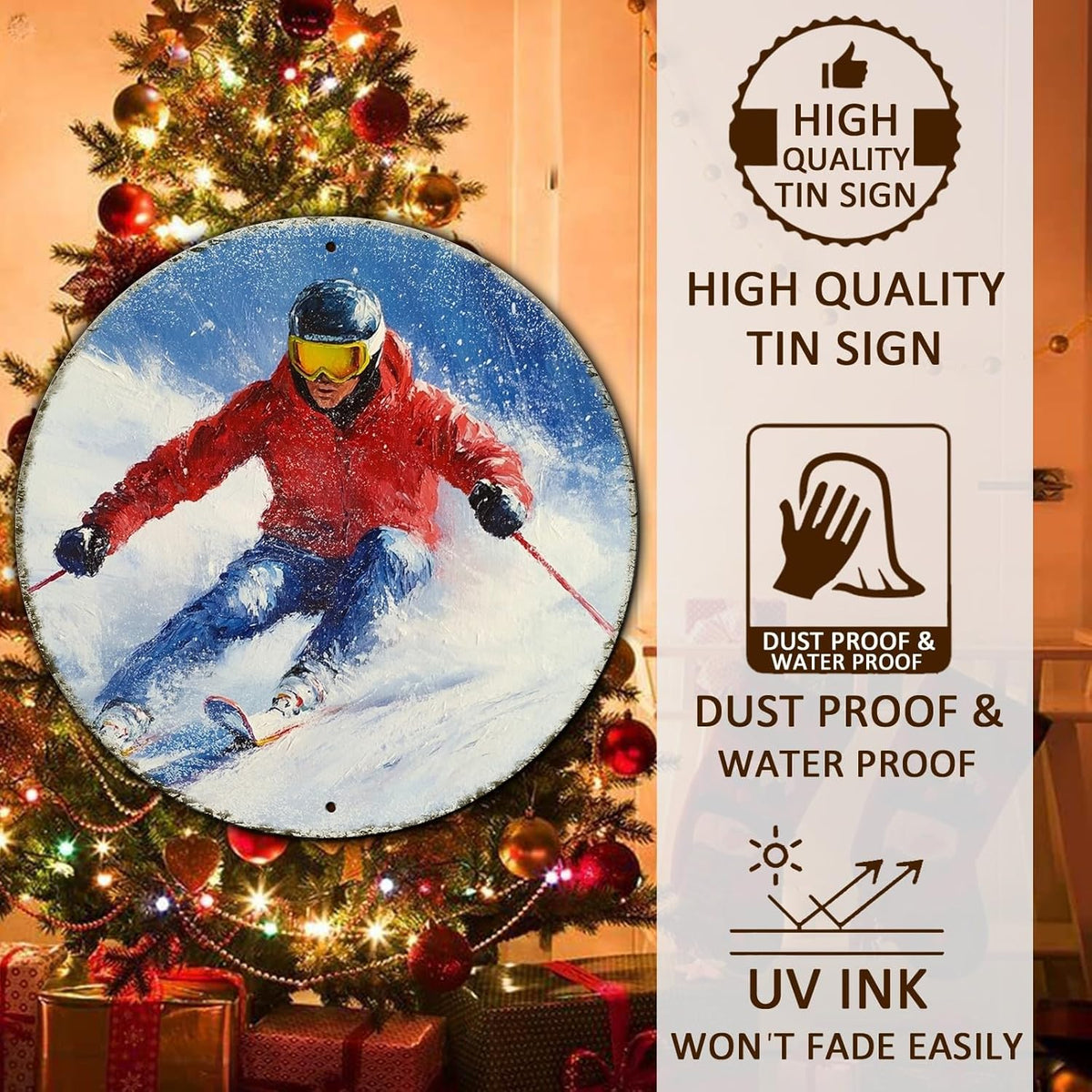 Round Ski Vintage Metal Sign Skiing Sign, Office Sign Home Décor Ski Lodge Décor Cabin Tin Sign 8 *