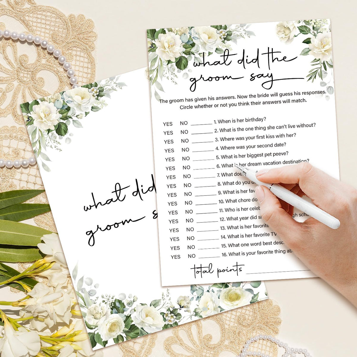 Eucalyptus Bridal Shower Games 30 Guests, What Did the Groom Say Bridal Games for Showers, White