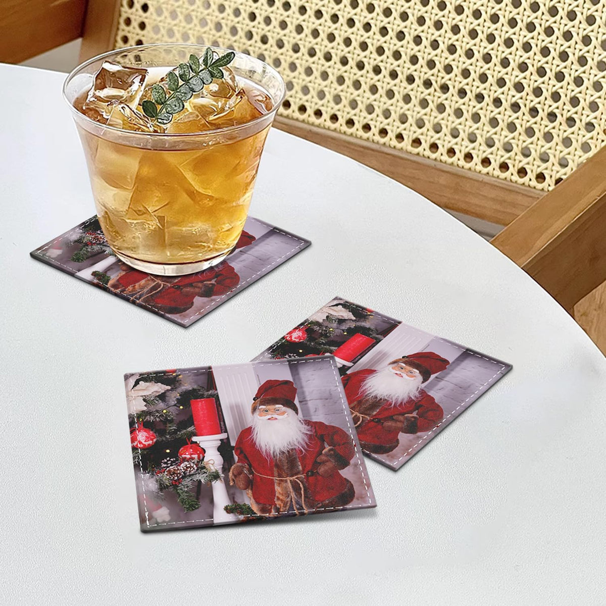 Custom Coasters Set of 6, Personalized Leather Coasters for Drinks with Holder, Customized Coasters