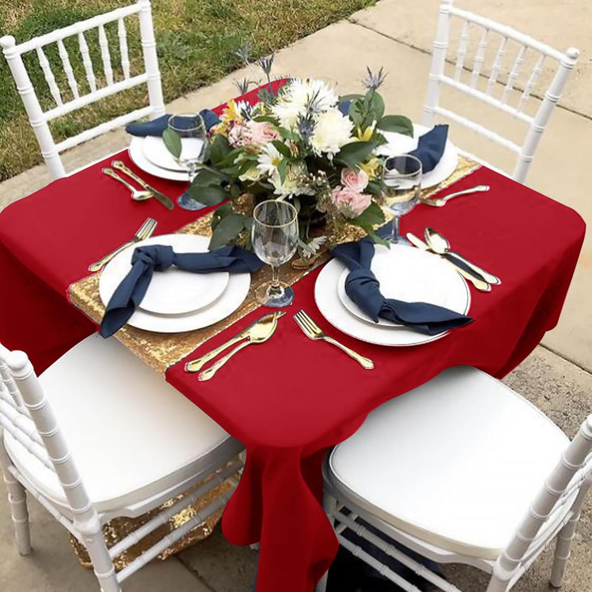 Fitable 6 Pack Red Square Tablecloths - 70 x 70 Inches - Stain Resistant and Reusable Table