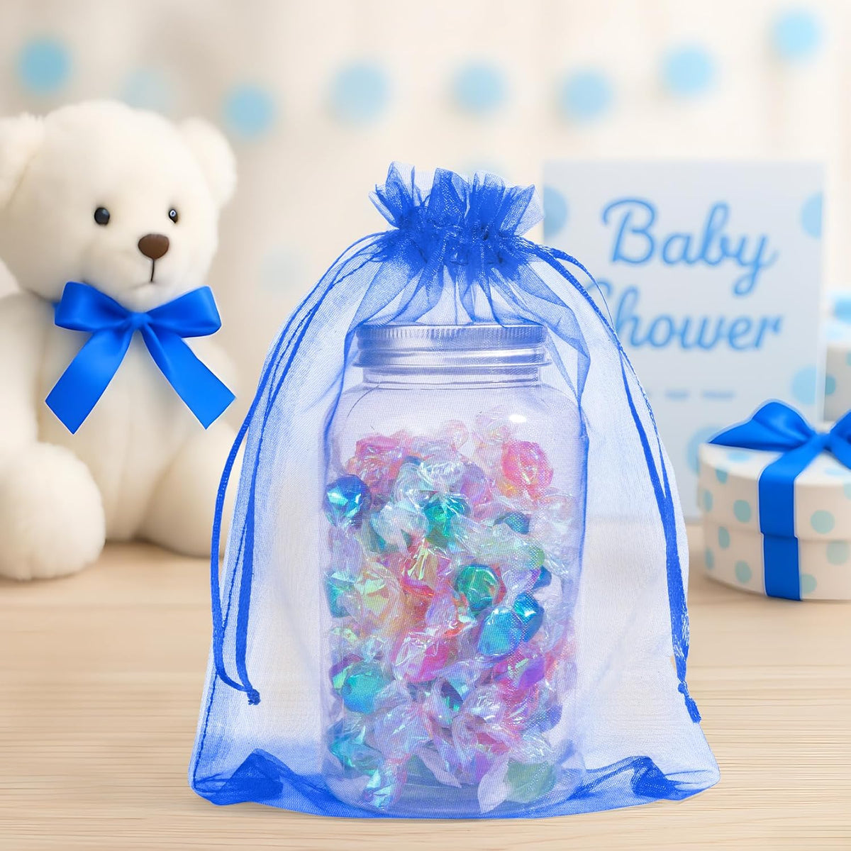 ANZNKU 50 Pack Organza Bags 6x9 Inch, Mesh Bag Drawstring Jewelry Pouches, Large Organza Gift Bags