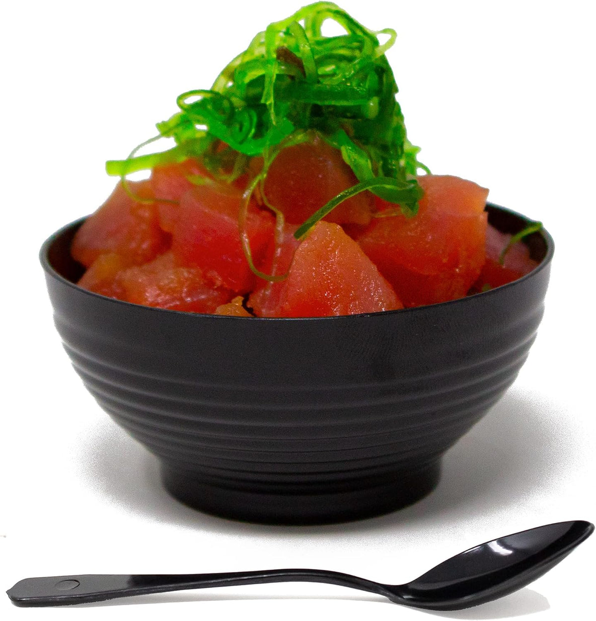 50 Pack 3 oz. Asian-Style Black Mini Plastic Bowl With Spoons For Appetizer Bowls and Disposable