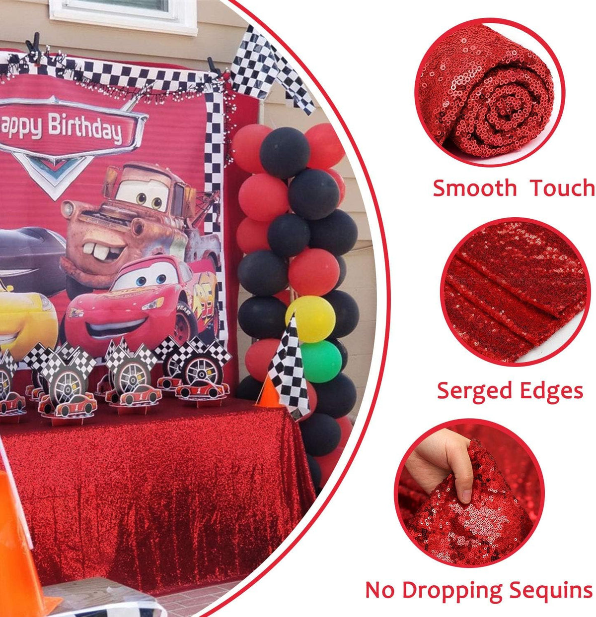 QueenDream Red Sequin Tablecloth 90x132 Inch Red Glitter Table Cloth for Birthday Bridal Shower