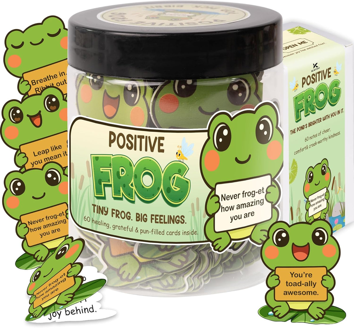 Positive Frog Jar – Thank You Gifts for Women, Men, Coworkers – Emotional Support Jar with 60 Notes
