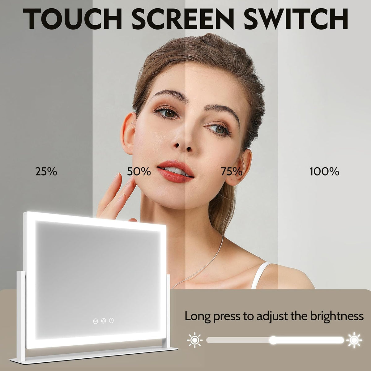 Lighted Makeup Mirror, 16.3"x12.6" Hollywood Vanity Mirror with Lights, 10X Magnification, 3 Color