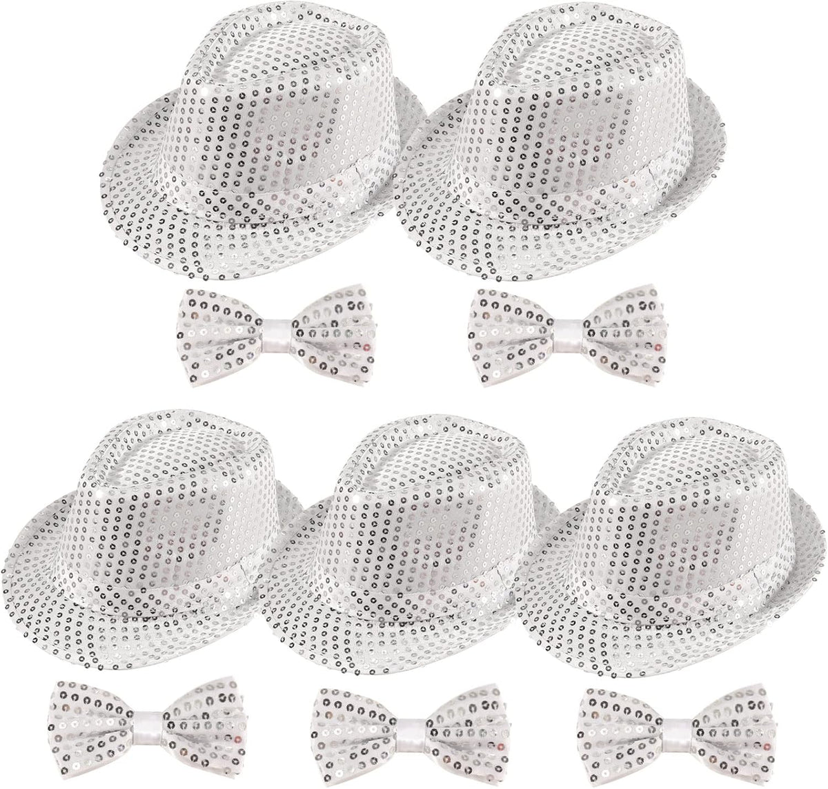 10 Pcs Unisex Sequin Fedora Hat Sequin Bow Ties Set Bling Retro Dance Jazz Cap Funky Party Costume